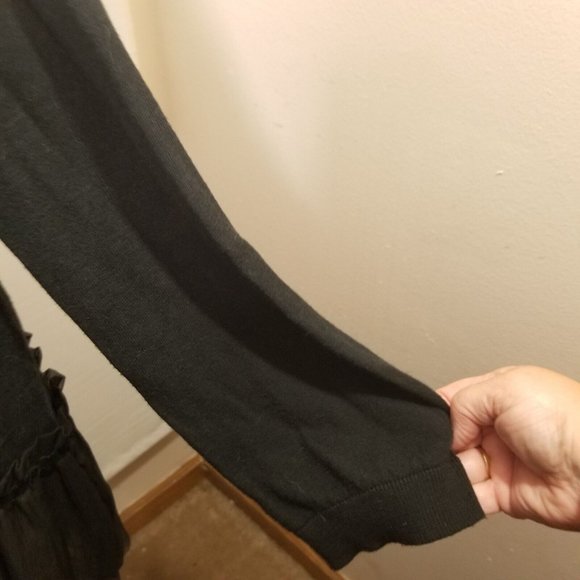 Blouse Thin Sweater Plus 2X Black Long Sleeve Button Front Ruffle Dress Casual - Picture 6 of 9